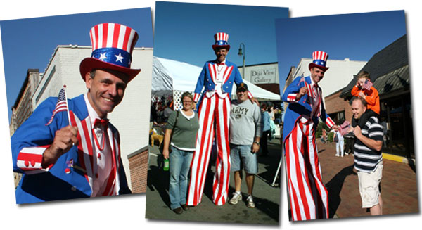 Super Sam - Peter Smith's very tall Patriotic Alter Ego - meets and greets at a street festival 
