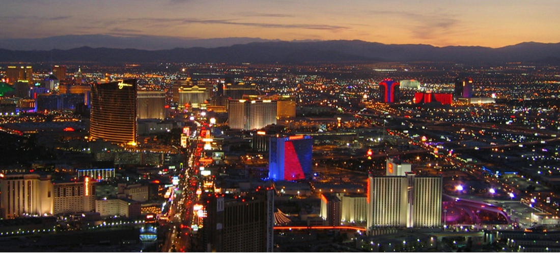 The Las Vegas Nevada Strip at night - showin the amazing resorts in America.