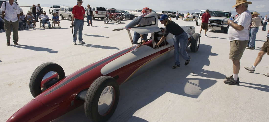 Speed week racing at the Bonneville Salt Flats in Utah.